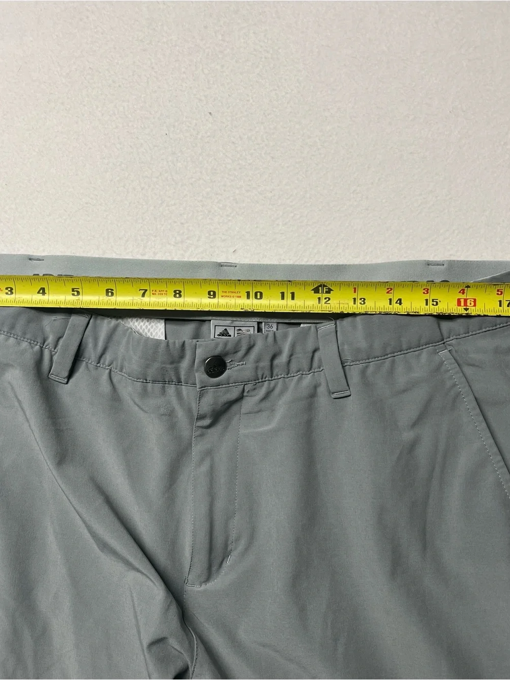 adidas Gray Solid Chino Shorts Flat Front Slash Pockets Button Logo 10